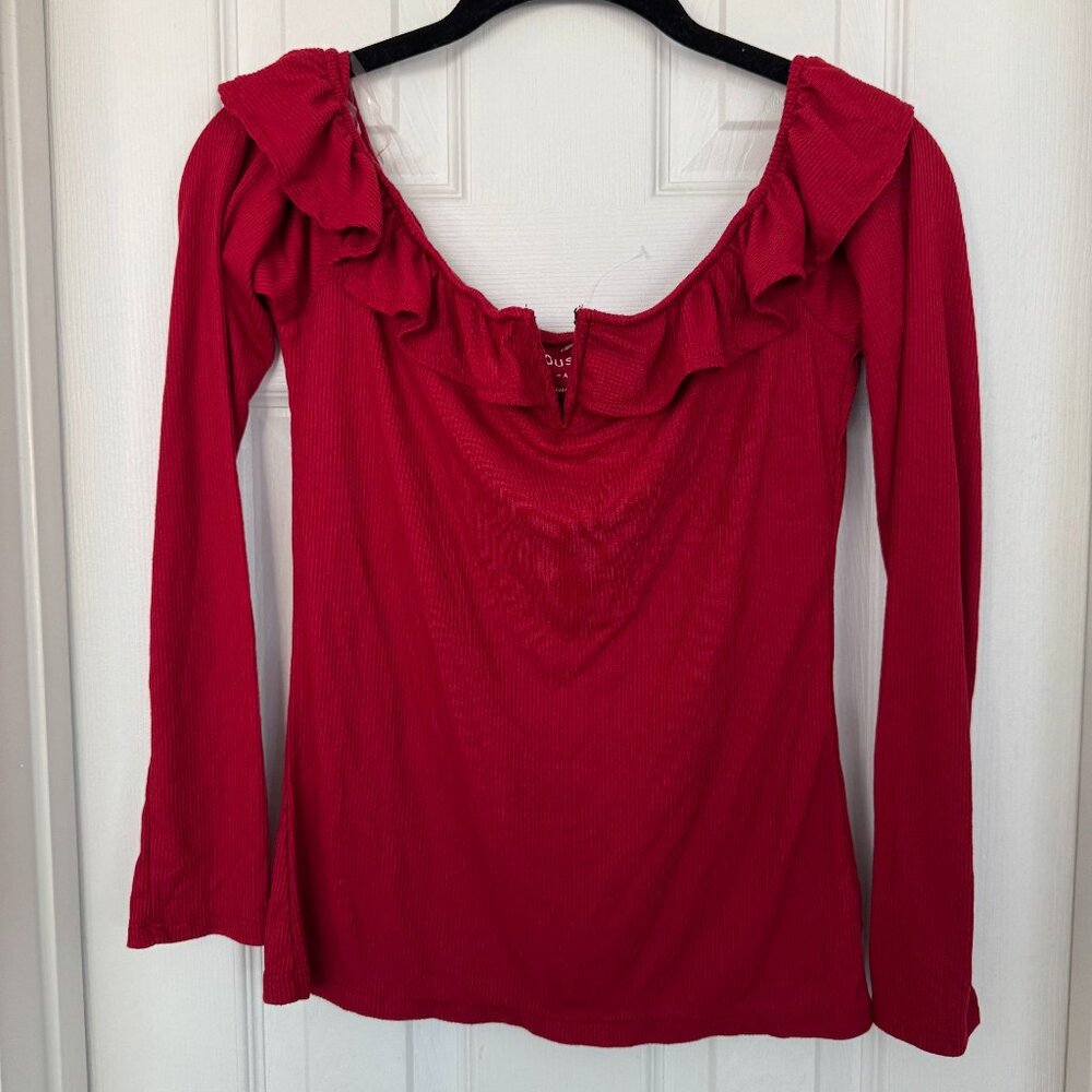 NWOT Aeropostale Aero Seriously Soft Off-the-Shoulder Ruffle Top w/ Notch Red, L